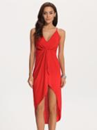 Shein Red Uneven Deep Plunge Neck High Low Dress