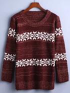 Shein Burgundy Snowflake Pattern Sweater
