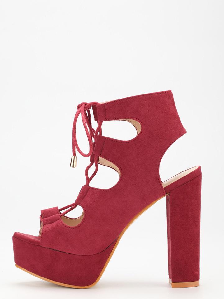 Shein Maroon Lace-up Chunky Block Heel Sandals