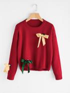 Shein Eyelet And Bow Embellished Jumper