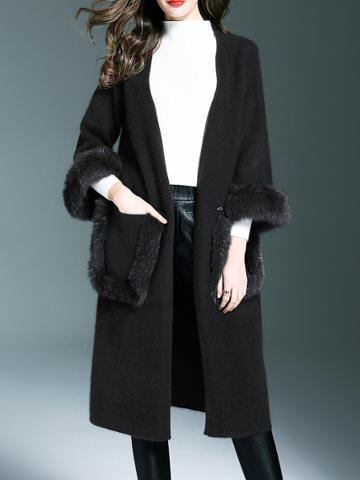 Shein Black Pockets Long Mink Cashmere Coat