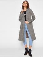Shein Belted Cuff And Waist Plaid Coat