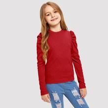 Shein Girls Puff Sleeve Ribbed Knit Tee