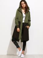 Shein Contrast Mixed Media Drawstring Utility Coat With Hood