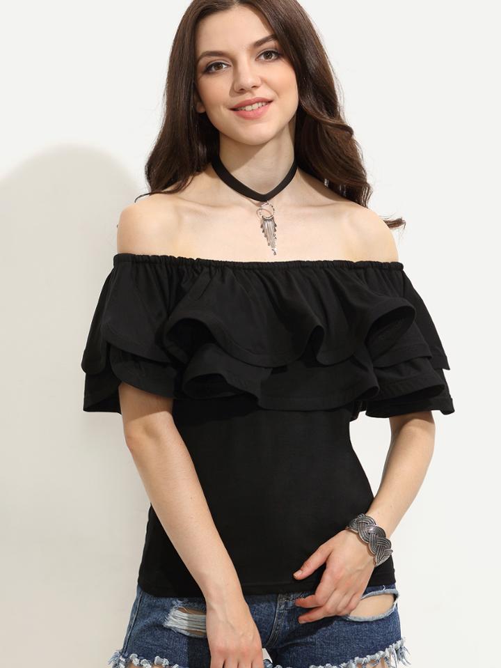 Shein Black Off The Shoulder Ruffle Top