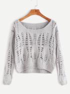 Shein Grey Drop Shoulder Open Knit Sweater