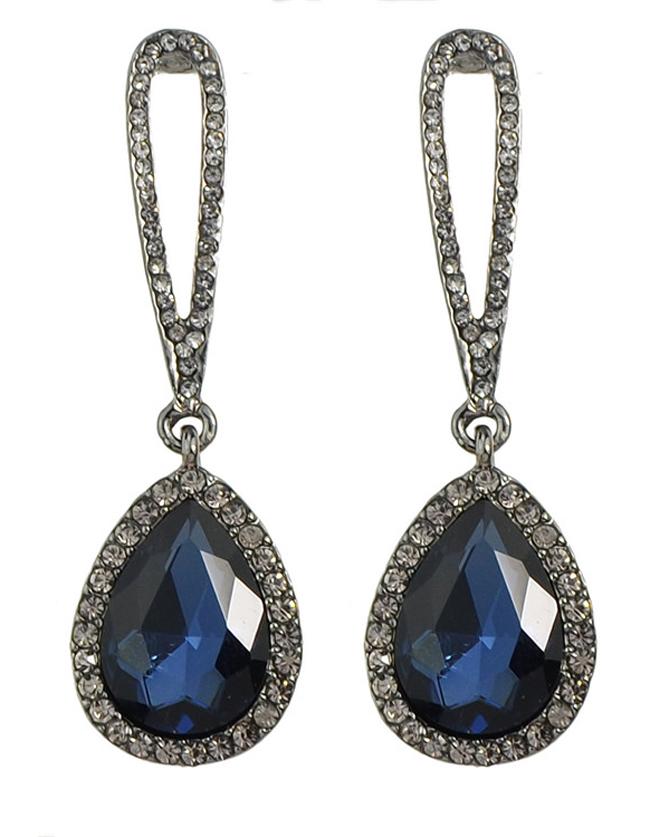 Shein Blue Single Rhinestone Drop Earrings