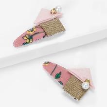 Shein Flower Pattern & Faux Pearl Charm Hair Clip 1pair
