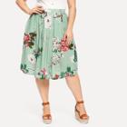 Shein Plus Flower Print Pleated Skirt