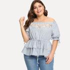 Shein Plus Lace Insert Striped Tiered Ruffle Hem Top