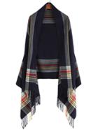 Shein Navy Tone Colored Stripe Long Fringe Shawl Scarf