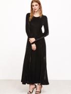 Shein Black Long Sleeve A Line Velvet Dress