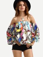 Shein Off The Shoulder Graffiti Print Crop Top