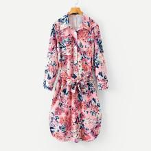 Shein All Over Florals Curved Hem Shirt Dress