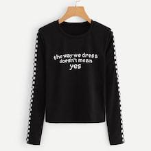 Shein Letter Print Plaid Contrast Tee