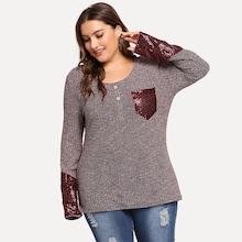 Shein Plus Contrast Sequin Pocket Patched Heather Tee