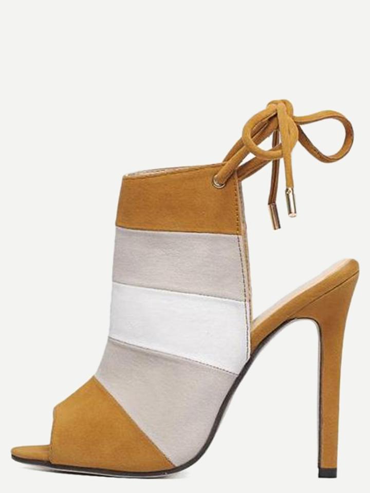 Shein Color Block High Vamp Lace-up Sandals - Brown