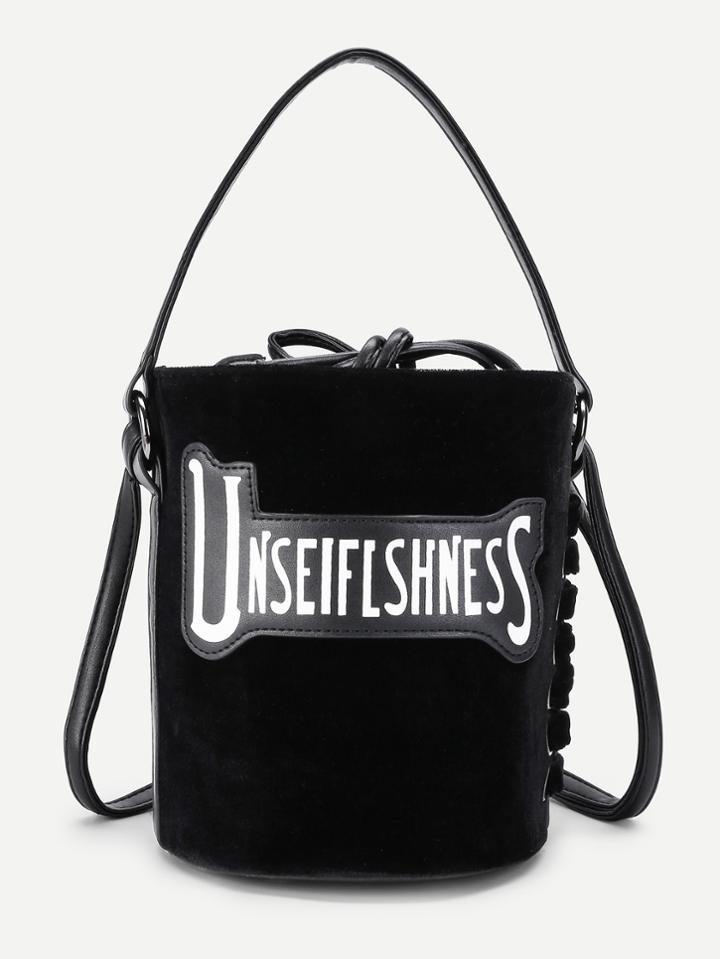 Shein Patch Detail Velvet Bucket Bag