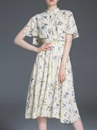 Shein Multicolor Print Belted Cape A-line Dress