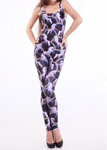 Rosewe Horse Print Ankle Length Skinny Jumpsuit