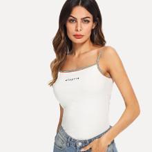 Shein Letter Print Striped Trim Cami Top