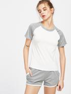 Shein Raglan Sleeve T-shirt With Contrast Trim Shorts
