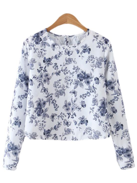 Shein Purple Long Sleeve Floral Print Blouse