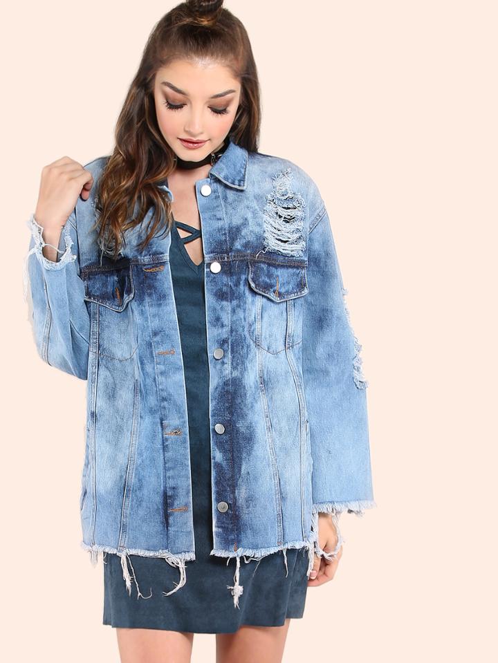 Shein Oversized Light Acid Washed Denim Sleeve Crop Jacket Denim