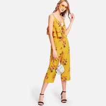 Shein Floral Tiered Hem Cami Top & Pants Set