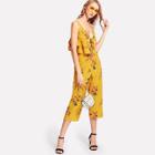 Shein Floral Tiered Hem Cami Top & Pants Set