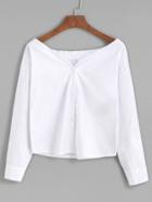 Shein White Boat Neck Button Front Blouse