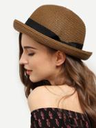 Shein Dark Coffee Rolled Brim Dome Straw Hat