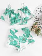 Shein Circle Lace Trim Layered Tropical Top And Shorts Set
