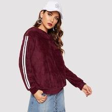 Shein Contrast Striped Side Teddy Hoodie