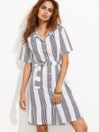 Shein White Vertical Striped Self Tie Shirt Dress