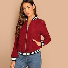 Shein Zip Up Striped Trim Bomber Jacket
