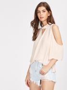 Shein Twisted Drape Front Open Shoulder Blouse