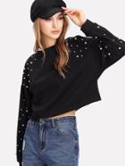 Shein Pearl Embellished Raw Hem Pullover