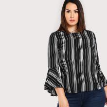 Shein Plus Trumpet Sleeve Striped Top