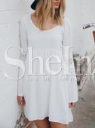 Shein White Flutter Long Sleeve With Lace Dress