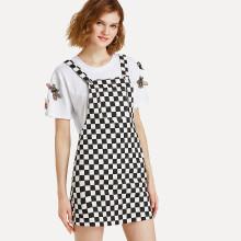 Shein Pocket Front Plaid Pinafore Dress