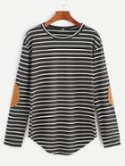 Shein Black Elbow Patch Striped T-shirt