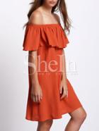 Shein Orange Off The Shoulder Ruffle Shift Dress