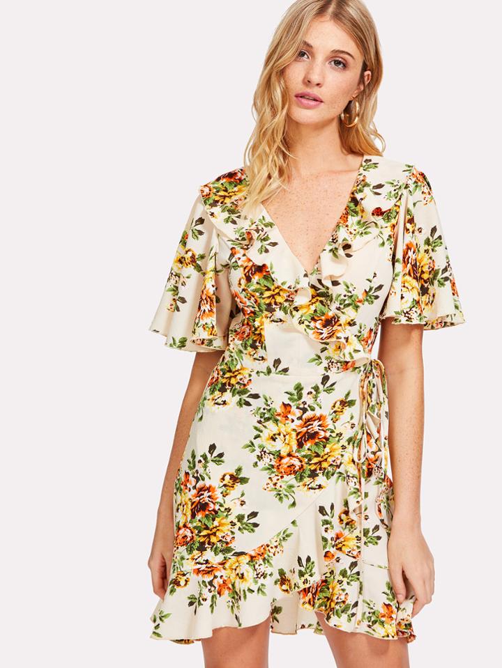 Shein Allover Floral Print Wrap Dress