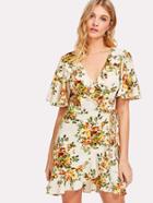 Shein Allover Floral Print Wrap Dress