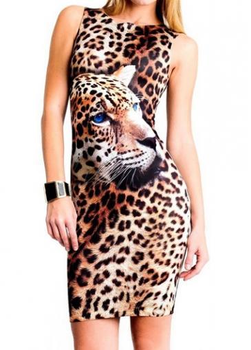 Rosewe Pretty Leopard Round Neck Tank Dress For Summer