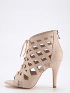Shein Apricot Caged Lace Up Peep Toe Booties