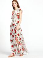 Shein Allover Flower Print Ruffle One Shoulder M-slit Dress