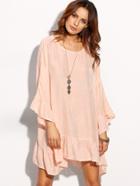 Shein Pink Long Sleeve Ruffle Hem Shift Dress