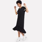 Shein Striped Sleeve Flounce Hem Tee Dress